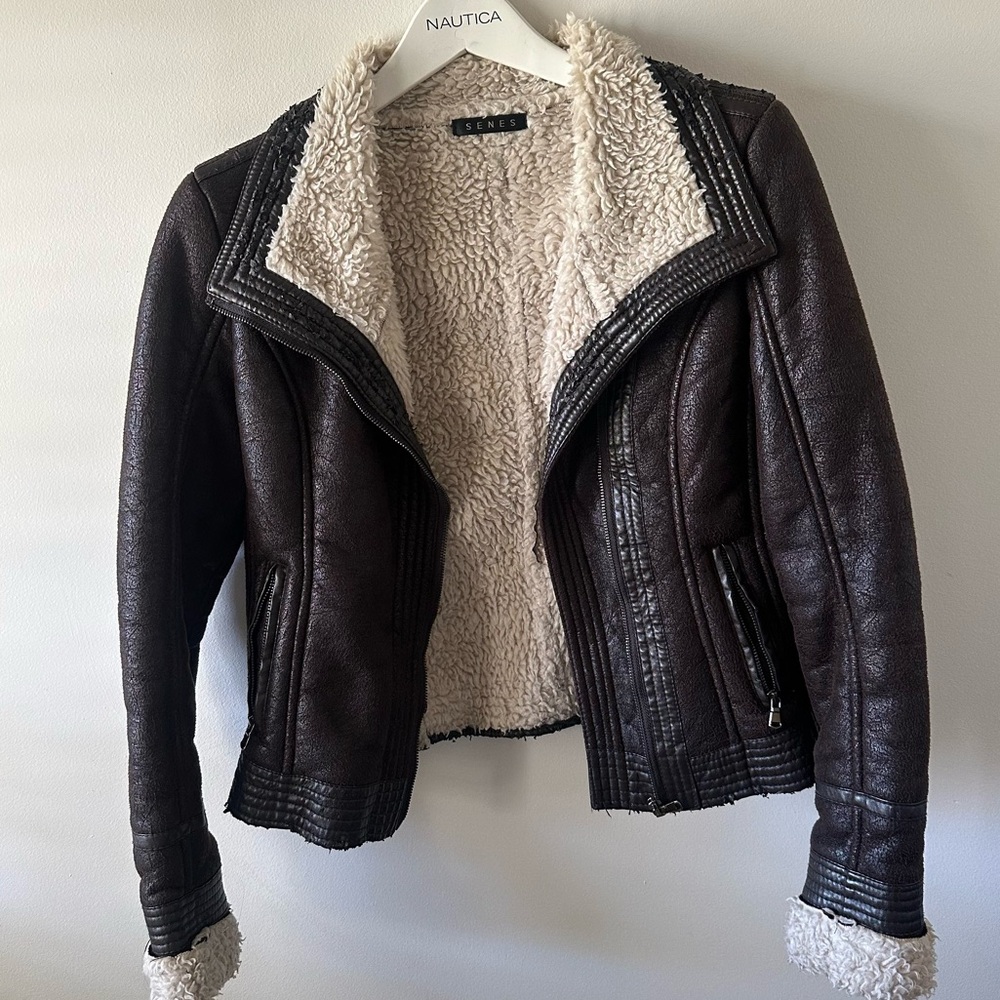 Halle Berry Shearling Brown Aviator Jacket size Small